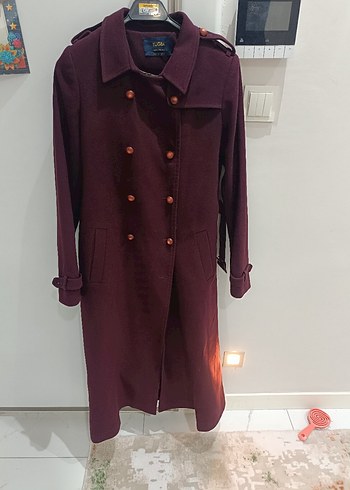 38 Beden bordo Renk Düğmeli Bordo Midi Kaban