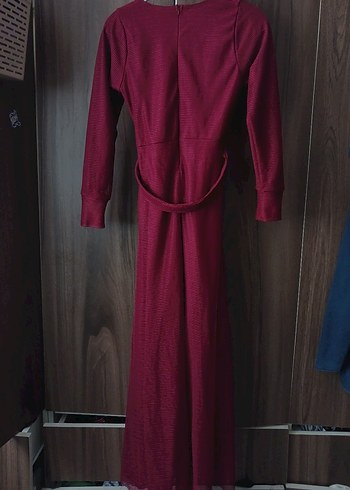 Diğer Drapeli Bordo Uzun Kollu Kadın Elbise