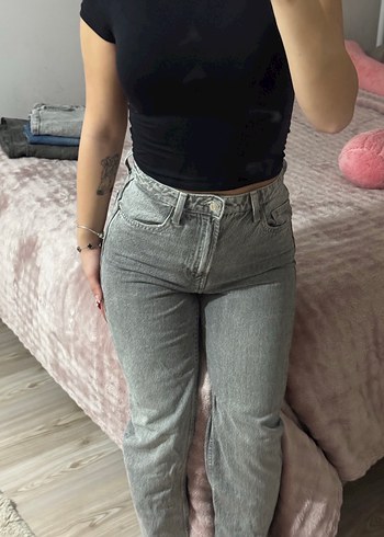 Gri Baskılı Bershka Kadın Kot Pantolon - Görsel 3