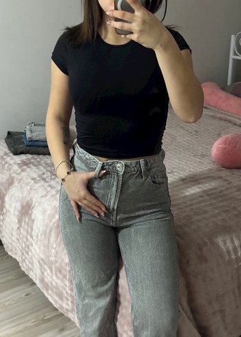 Gri Baskılı Bershka Kadın Kot Pantolon - Görsel 2