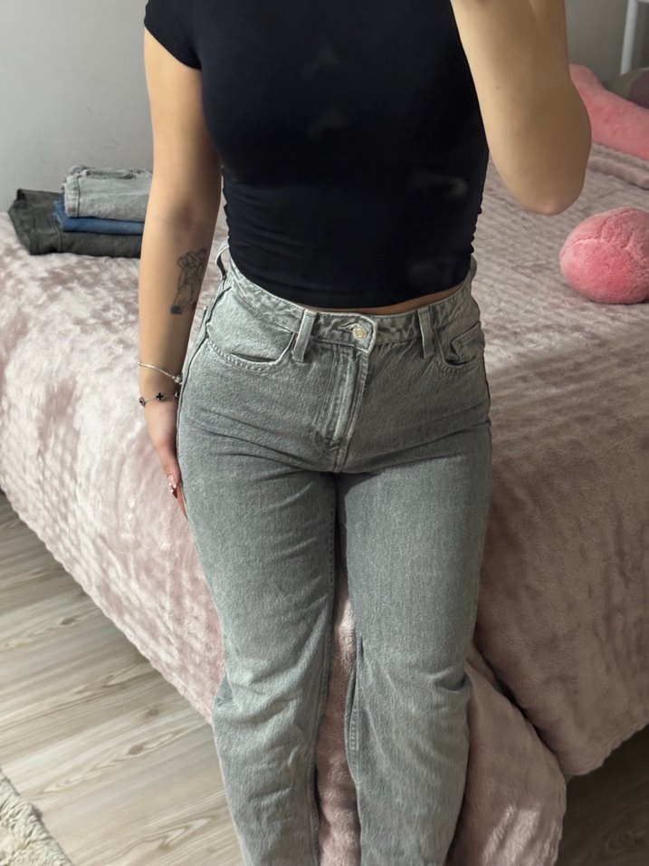 Gri Baskılı Bershka Kadın Kot Pantolon - Görsel 3