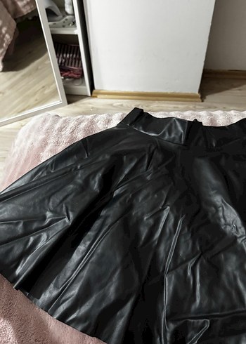 Siyah Deri Kadın Midi Etek - Görsel 2