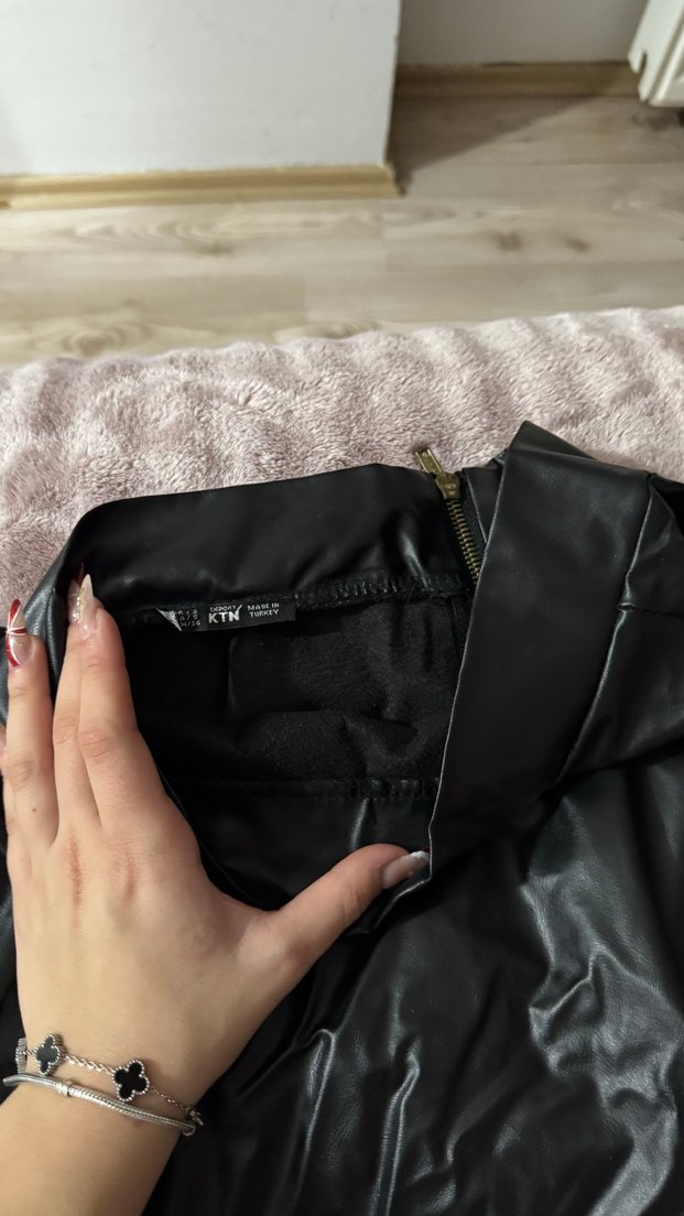 Siyah Deri Kadın Midi Etek - Görsel 3