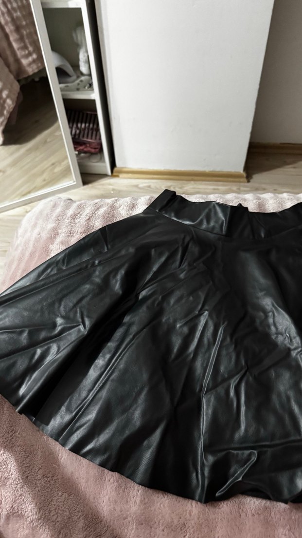 Siyah Deri Kadın Midi Etek - Görsel 2