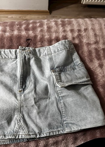 Kadın Gri Mini Denim Şort - Görsel 3