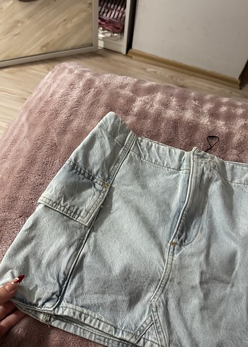 Kadın Gri Mini Denim Şort - Görsel 2