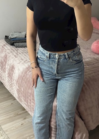 Stradivarius Mavi Baskılı Kadın Kot Pantolon - Görsel 3