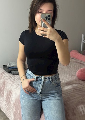 Stradivarius Mavi Baskılı Kadın Kot Pantolon - Görsel 2