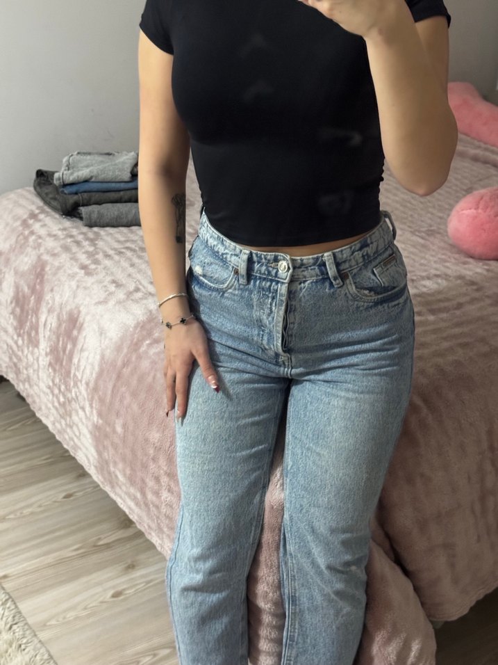 Stradivarius Mavi Baskılı Kadın Kot Pantolon - Görsel 3