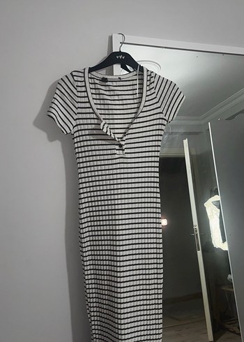 Çizgili, Düğmeli Hamile Gömleği, Uzun - Görsel 3