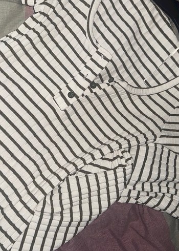 Çizgili, Düğmeli Hamile Gömleği, Uzun - Görsel 2