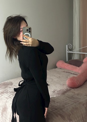 Siyah Balıkçı Yaka Triko Midi Elbise - Görsel 2