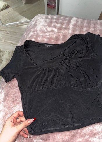 Siyah V Yaka Kısa Kollu Goth Bluz - Görsel 2