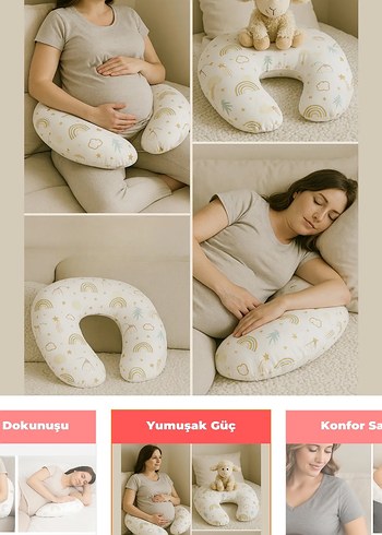 Pastel Desenli Bej Emzirme ve Hamile Yastığı