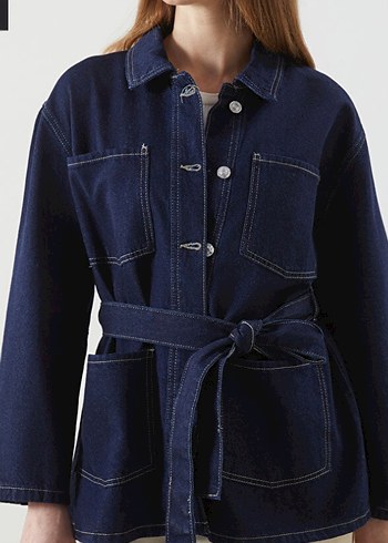 Kemerli Lacivert Kadın Denim Ceket