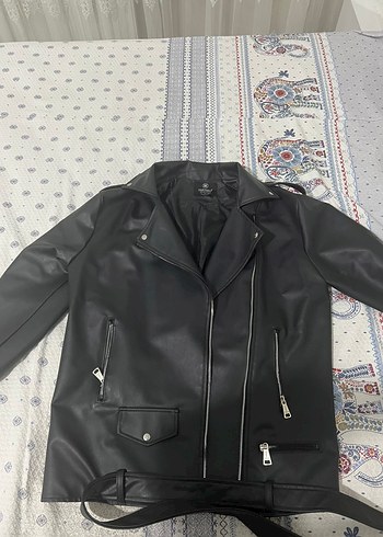 Kadın Siyah Deri Biker Ceket - Görsel 3