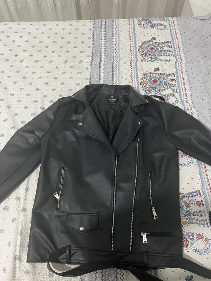 Kadın Siyah Deri Biker Ceket - Görsel 3