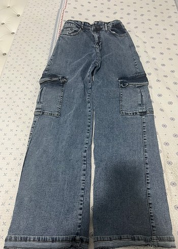 Gri Bol Kesim Midi Kot Pantolon - Görsel 2