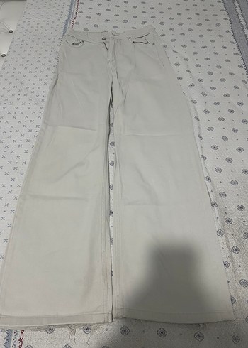 Bej Keten Kadın Normal Paça Pantolon - Görsel 2