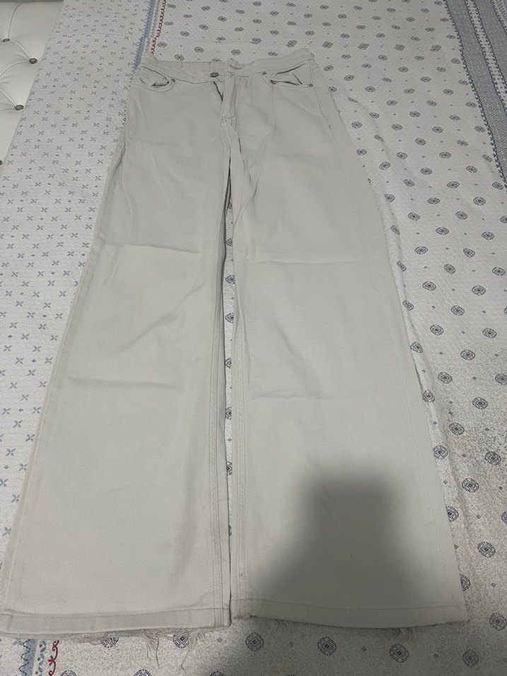 Bej Keten Kadın Normal Paça Pantolon - Görsel 2