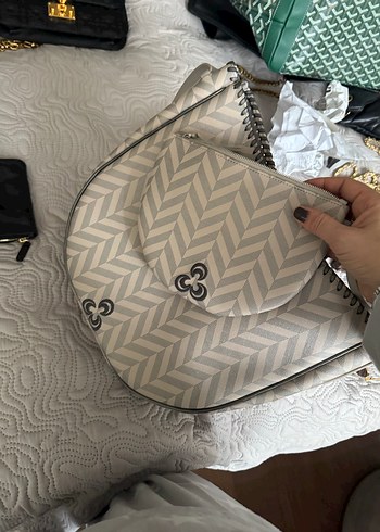 Orjinal missela  Bej-Gri Baskılı Kadın Omuz Çantası - Görsel 2