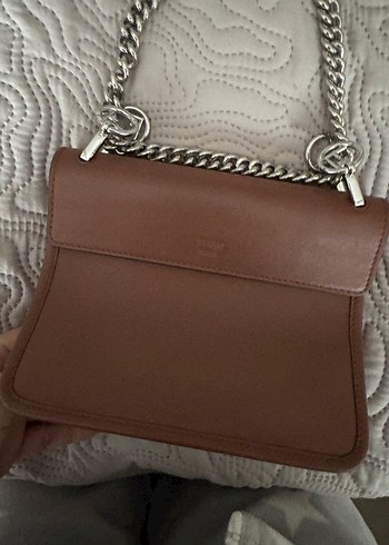 Tarçın rengi hakiki Deri içi süet Kadın Çanta Metal Tokalı - Görsel 4