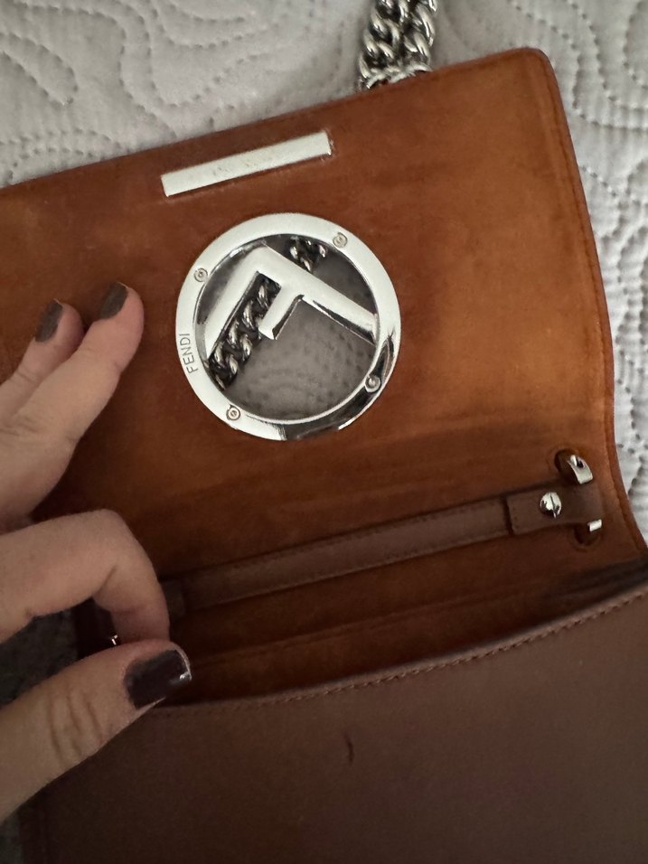 Tarçın rengi hakiki Deri içi süet Kadın Çanta Metal Tokalı - Görsel 2