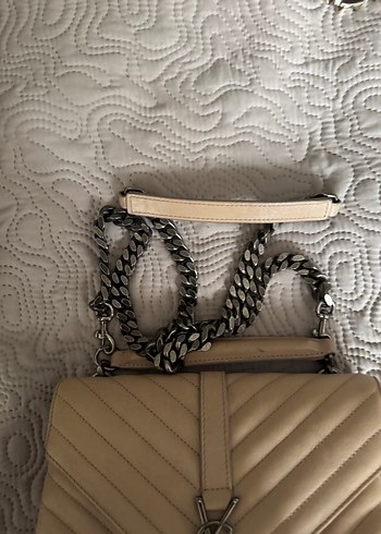Saint lauren Bej Deri Kadın Zincir Detaylı Çanta - Görsel 2