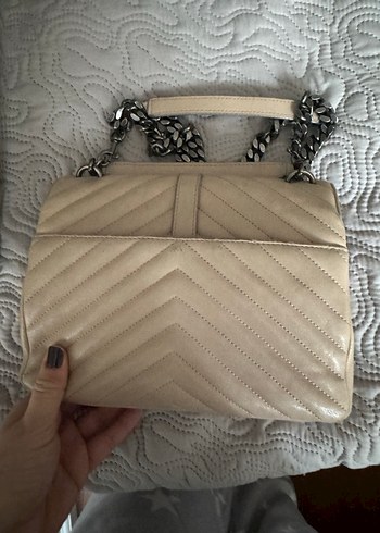 Saint lauren Bej Deri Kadın Zincir Detaylı Çanta - Görsel 3