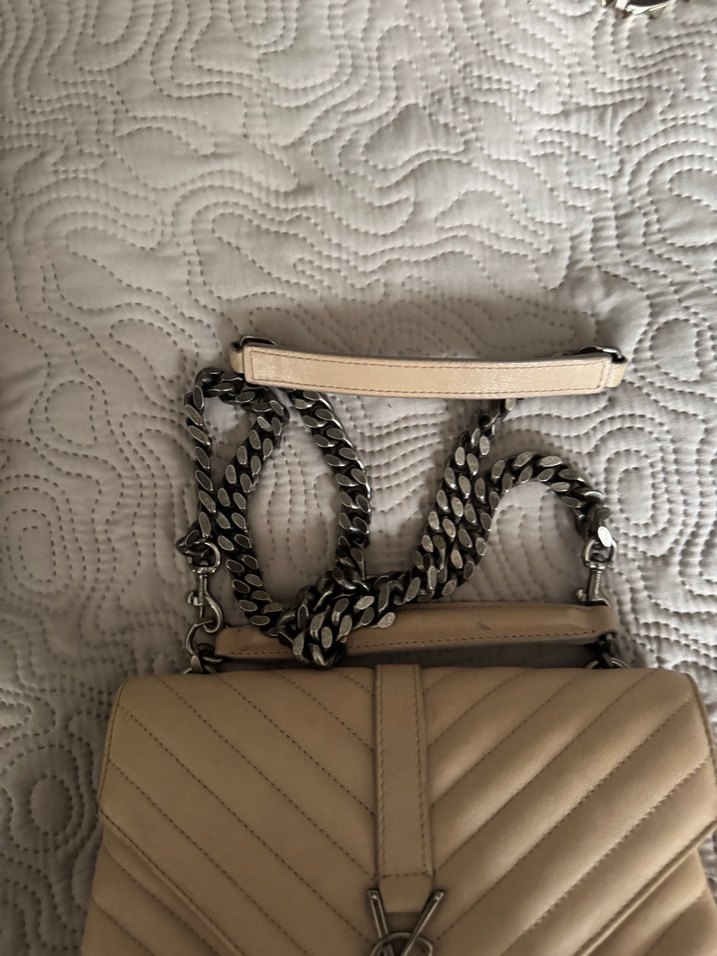 Saint lauren Bej Deri Kadın Zincir Detaylı Çanta - Görsel 2