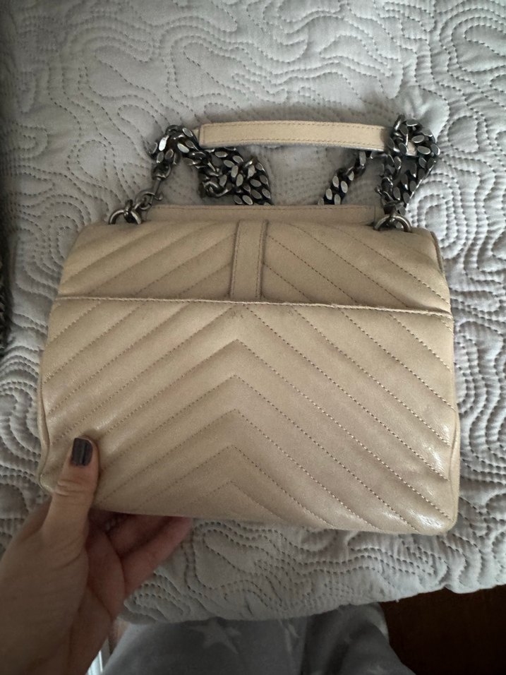 Saint lauren Bej Deri Kadın Zincir Detaylı Çanta - Görsel 3