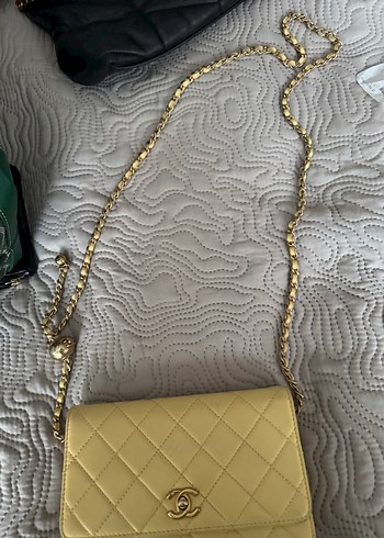 Chanel Zincir Detaylı Sarı Deri Kadın Çanta - Görsel 2