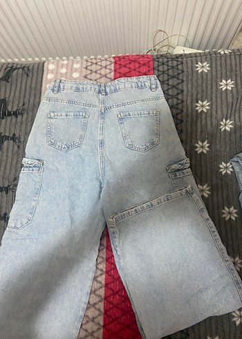 13-14 Yaş Beden Kız çocuk Mavi Bol Kesim Denim Pantolon