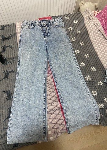 Kadın Geniş Kesim Mavi Denim Pantolon