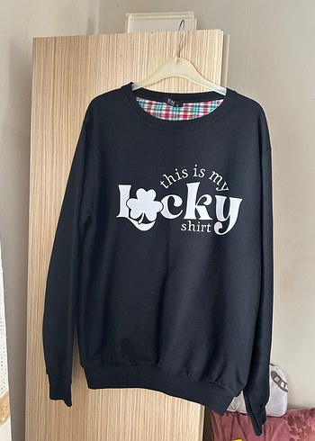 Siyah Baskılı Pamuklu Kadın Sweatshirt