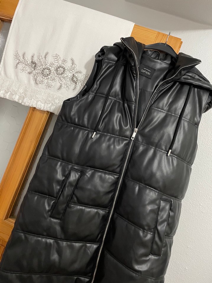 Defacto Siyah Deri Kadın Şişme Yelek - Görsel 3