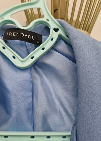 Mavi Düğmeli Kadın Midi Blazer Ceket - Görsel 2