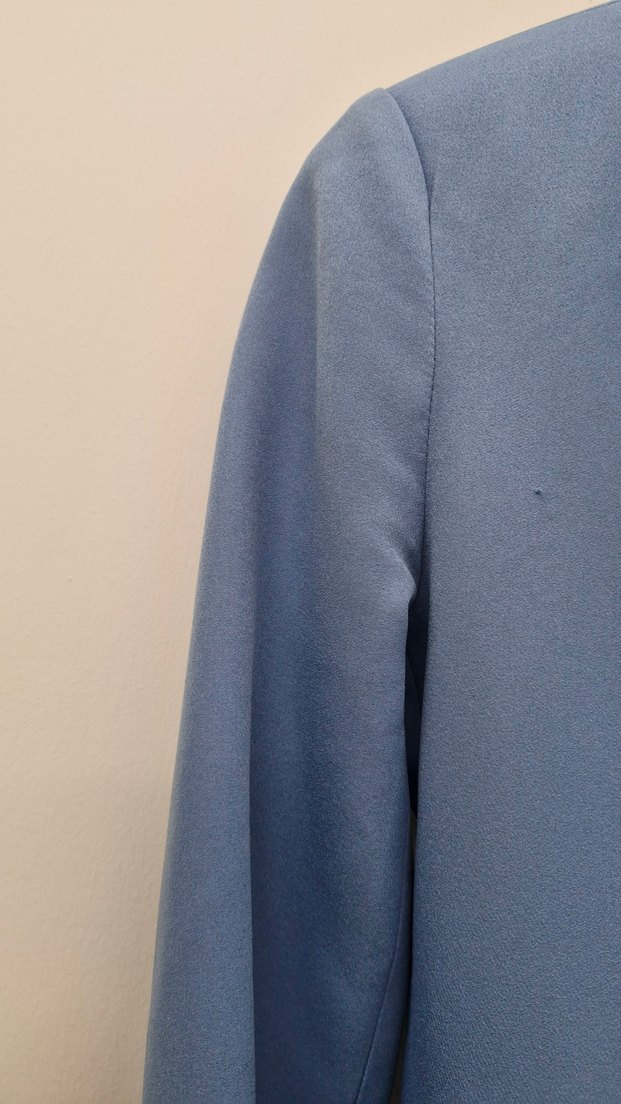 Mavi Düğmeli Kadın Midi Blazer Ceket - Görsel 3