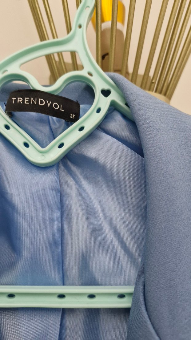 Mavi Düğmeli Kadın Midi Blazer Ceket - Görsel 2