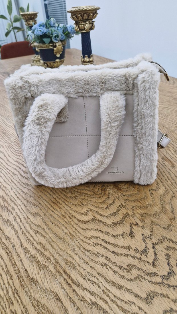 Kürk Detaylı orjinal tonny Black açık vizon çanta - Görsel 2