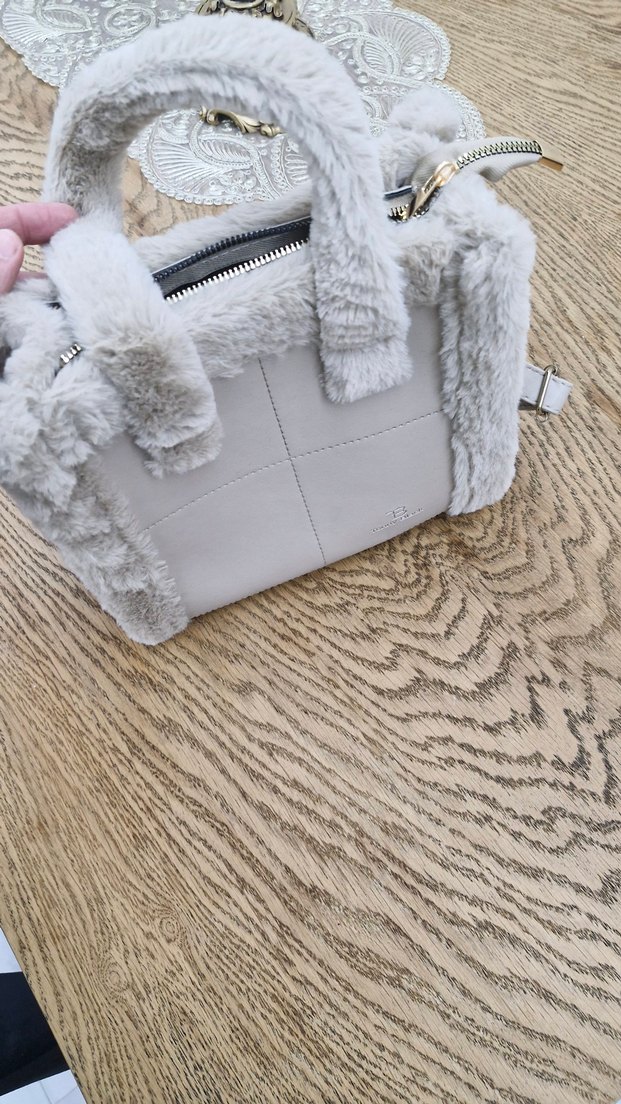 Kürk Detaylı orjinal tonny Black açık vizon çanta - Görsel 3