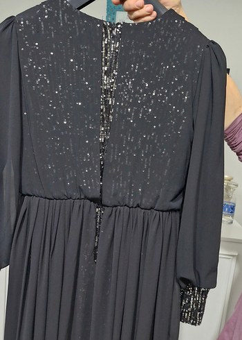 Siyah Uzun Kollu Drapeli Abiye Elbise - Görsel 5