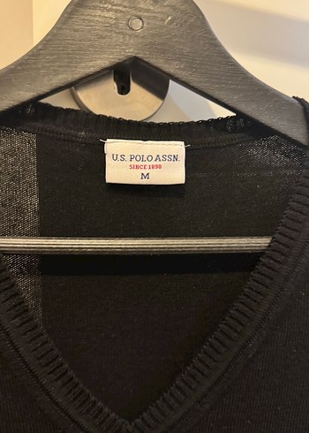 Siyah V yaka kadın Us polo Kazak - Görsel 2