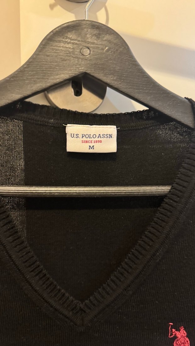 Siyah V yaka kadın Us polo Kazak - Görsel 2