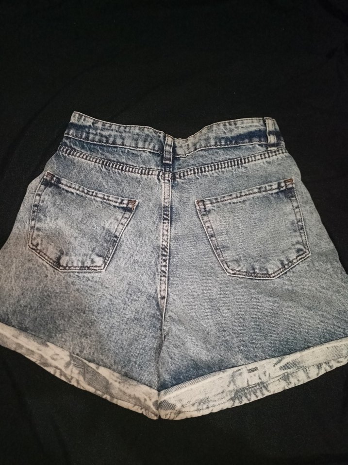 Gri Tie-Dye Kadın Denim Mini Şort - Görsel 2