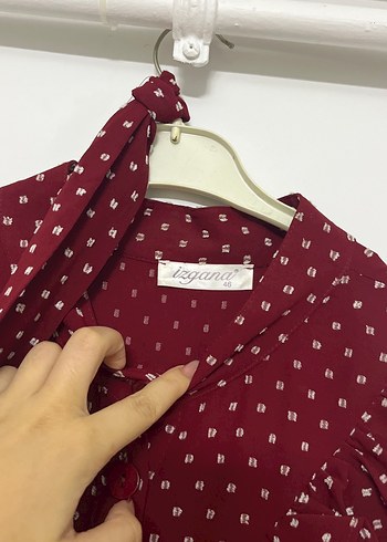Diğer Bordo Puantiyeli Uzun Kollu Fırfırlı Elbise