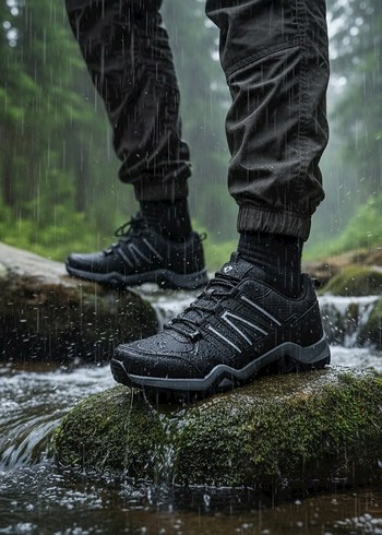 Siyah Gri Desenli Bağcıklı Erkek Outdoor Ayakkabı - Görsel 2