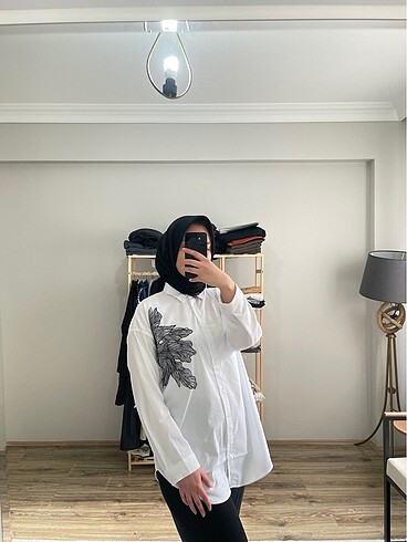 ???? çiçek desenli Poplin gömlek