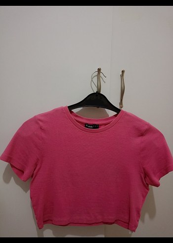 Pembe Kısa Kollu Crop Tişört