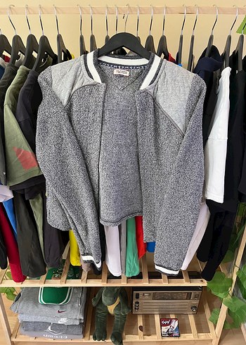 Tommy Hilfiger Vintage Gri Melanj Fermuarsiz Spor Hirka Tommy Hilfiger Ceket